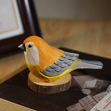 手工雕刻小鸟摆件木头创意可爱山雀鹦鹉麻雀桌面装饰品摆设小礼涛