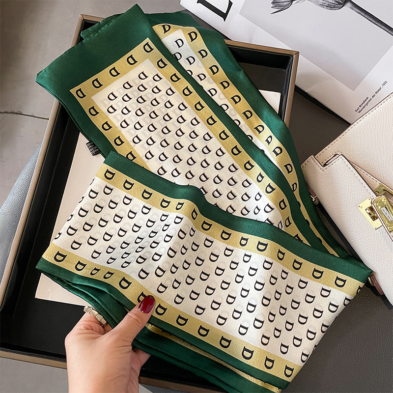 Korean Style Letter D Fashion Double-Layer Silk Scarf Boxer Ribbon Double-Sided Small Scarf All-Match Silk Scarf for Women