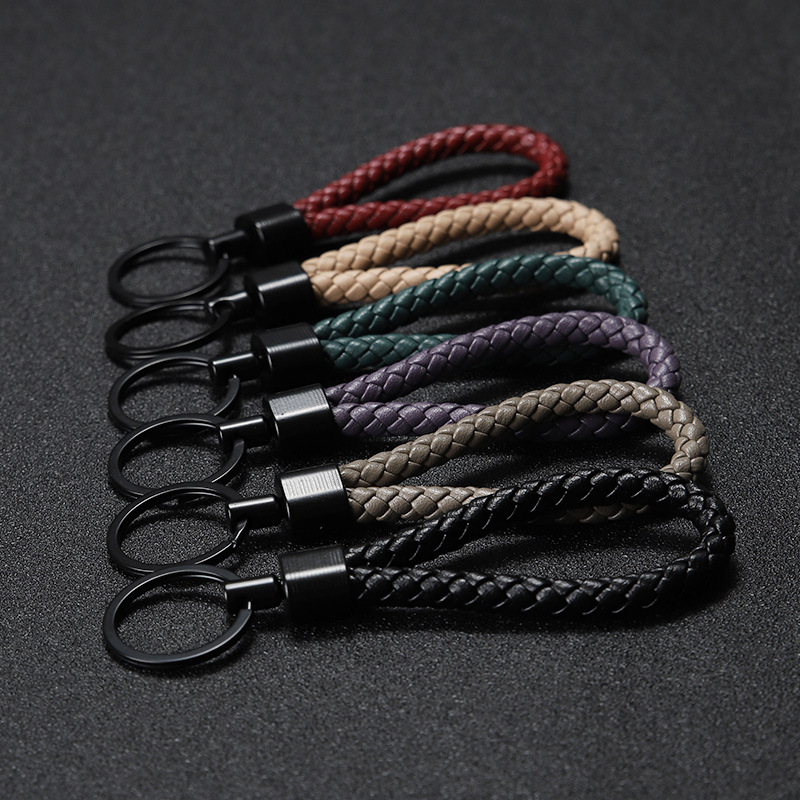 多功能高档编织皮革钥匙扣圈 汽车男女士创意钥匙扣挂件通用挂绳