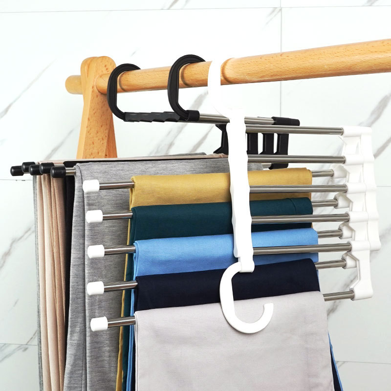 Folding Pant Rack Multi-Functional Multi-Layer Pants Hanger Household Magic Seamless Trouser Press Wardrobe Storage Five-Layer Pants Hanger