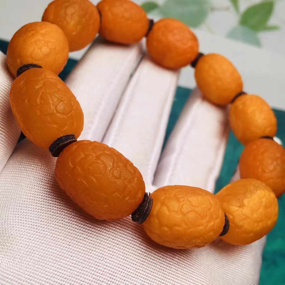 天然琥珀蜜蜡海漂籽原石手串蜡质浓郁纹理清晰颜色如图单圈手串