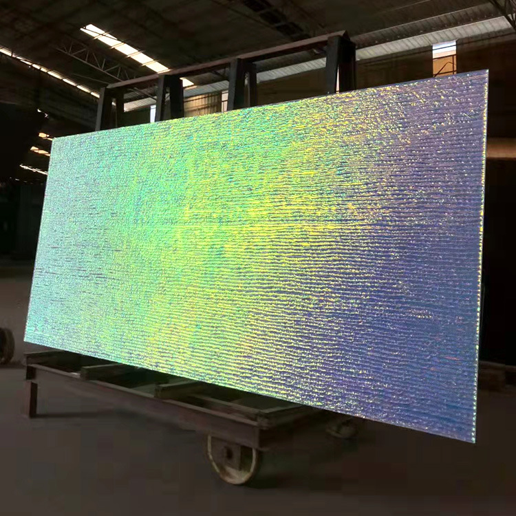 工厂定制玻璃夹丝材料蓝底幻彩膜多色渐变装饰膜彩色玻璃变色玻璃