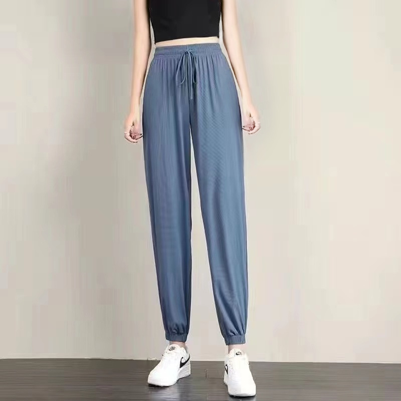 Ice Silk Sports Pants Female Loose Tappered Summer Thin Casual Sweatpants Drooping Slimming plus Size Wide Legs Bloomers Women Clothes