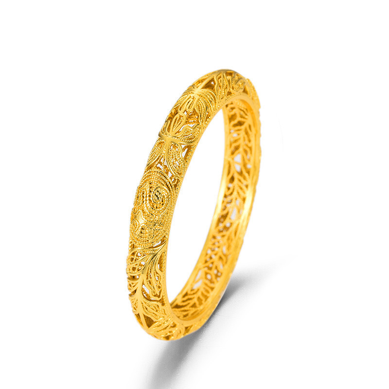 国风时尚仿黄金古法镂空掐丝手镯女款沙金工艺喜庆婚嫁手环装饰