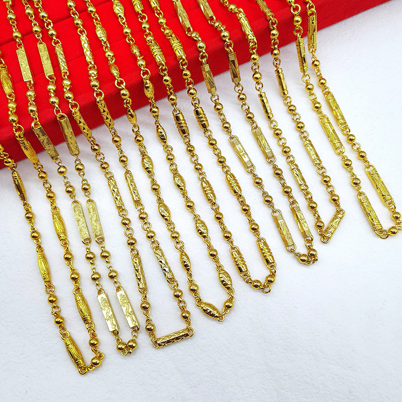 男士仿黄金电镀项链保色持久扁链米子土豪金仿18k转运珠首饰批发