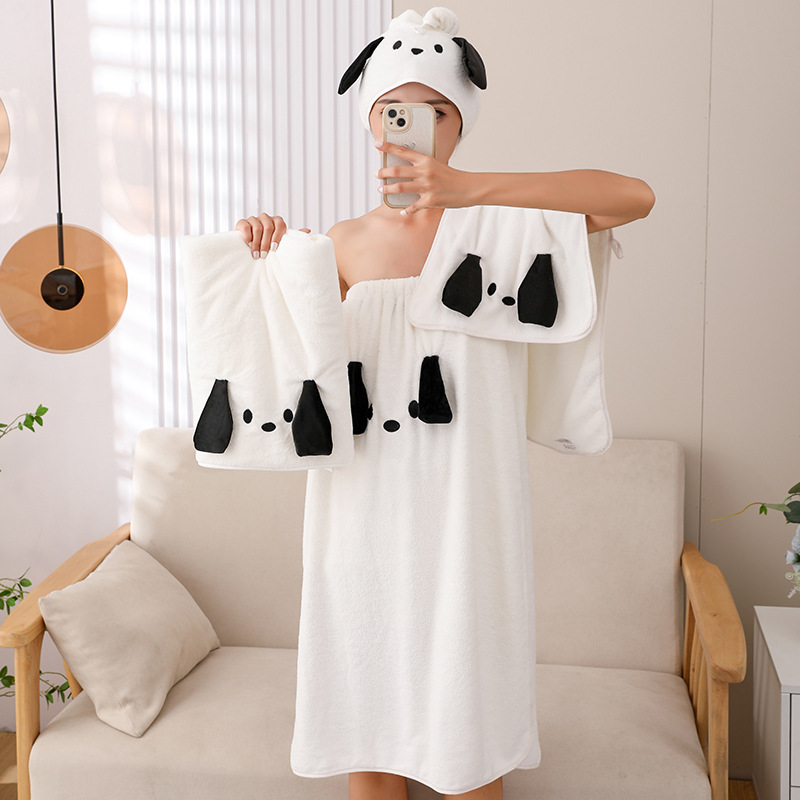 Big Ear Dog Three-Piece Bath Bath Skirt Wearable Wrap Female Spring and Summer Student Dormitory Hair-Drying Cap Cute Winter