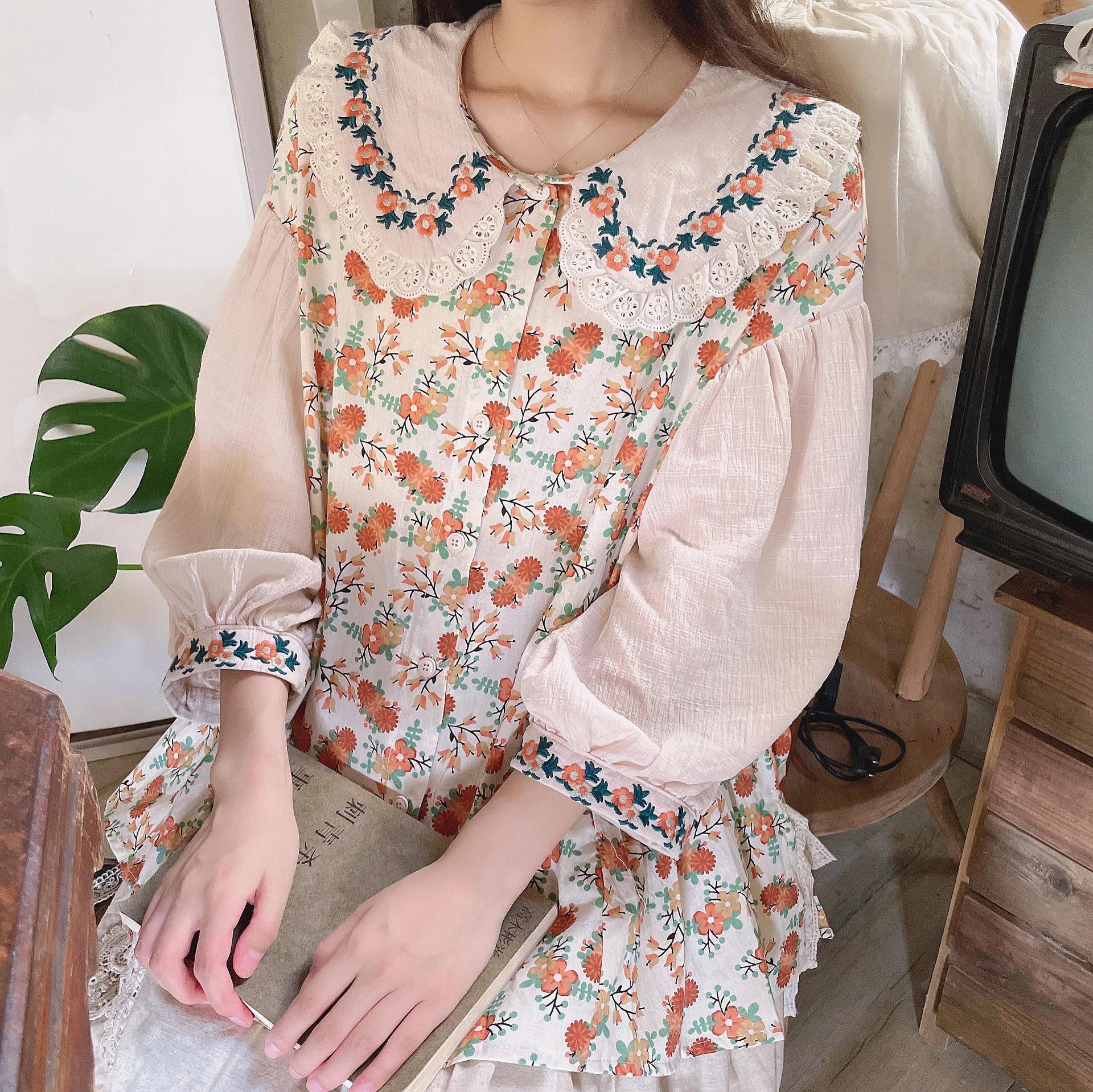 森女系碎花娃娃衫