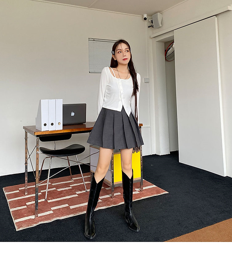 微胖mm大码不规则针织打底衫女2022年秋季新款纯色斜扣内搭上衣详情11