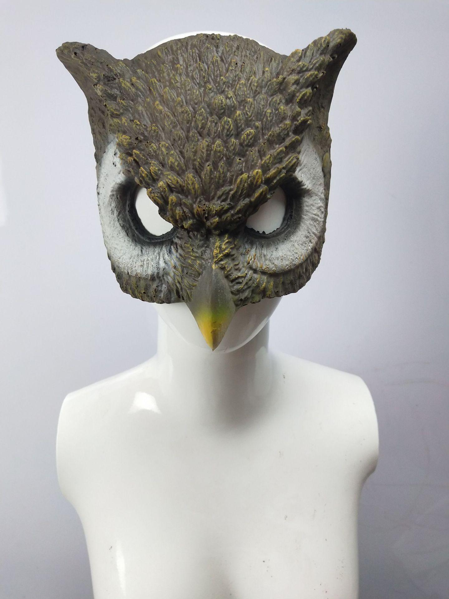 亚马逊货源万圣节化装舞会逼真恐怖pu猫头鹰全脸面具搞怪动物面具