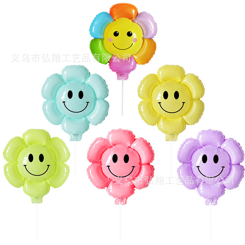 Smiley Flower Little Daisy SUNFLOWER with Rod Clip Balloon Birthday Party Decoration Push Event Gift