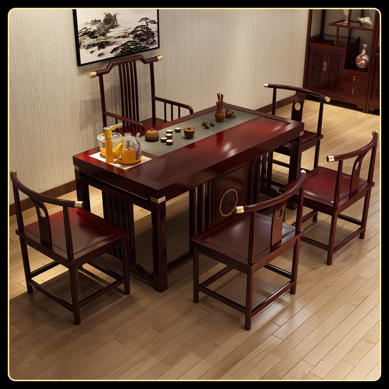 中式茶桌现代简约实木茶桌椅组合办公茶几套装紫檀色禅意茶台批发