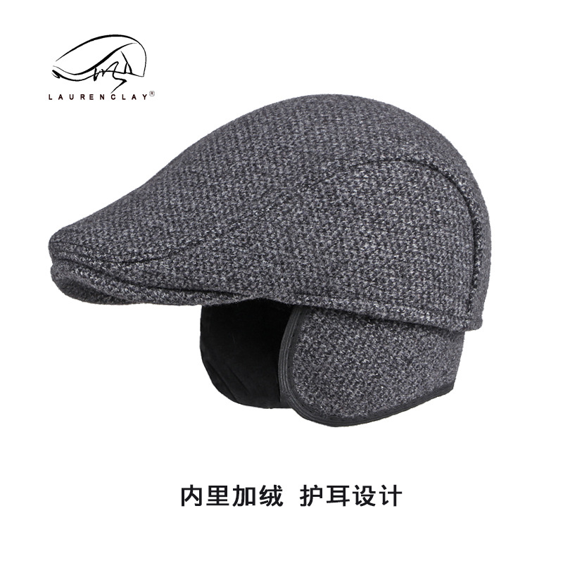 Middle-Aged and Elderly People's Hats Male Autumn and Winter Woolen Beret Male British Retro Peaked Cap Warm Ear Protection Advance Hats