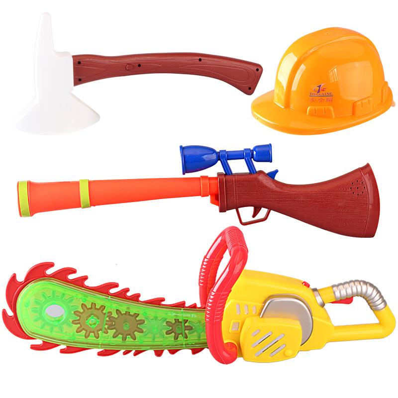 儿童电锯玩具砍树工具锯子伐木装备电动投影枪套装3岁玩具 男孩枪