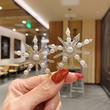 镶钻雪花发夹后脑勺韩版半扎发女网红成人青蛙扣发卡头发夹子头饰