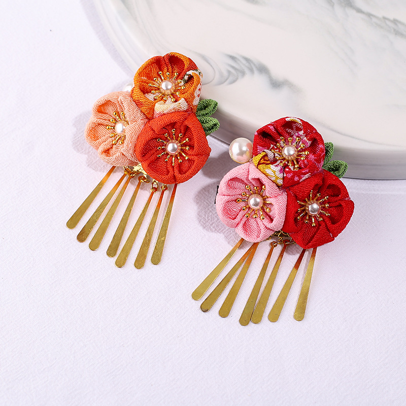 日式发饰绉布和风发夹浴衣配饰女式头饰手作发卡边夹