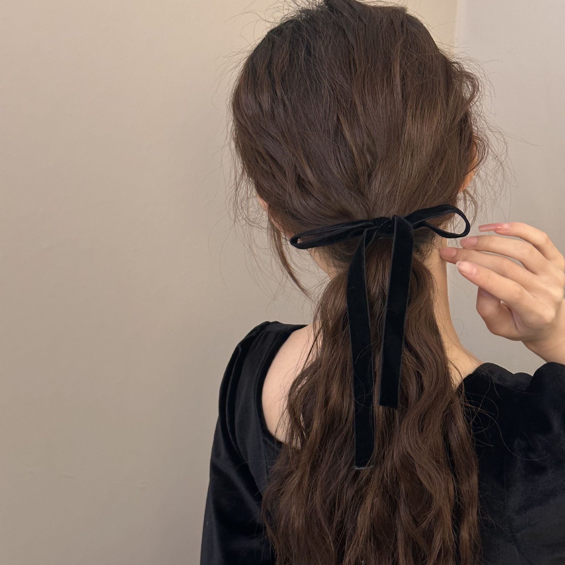 Minimalist Bowknot Headdress Fresh Long Silk Ribbon Headband South Korea Dongdaemun Online Influencer Refined Hair Ring Hair Rope Rubber Band
