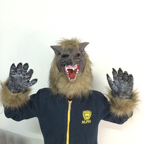 万圣节狼头狼手套恐怖面具成人动物套装儿童动物头套抖音cos道具