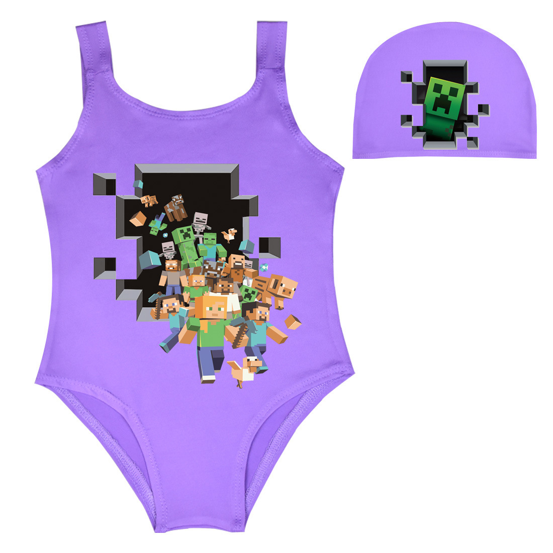 现货2023跨境新款我的世界 minecraft女童连体游泳衣08083-阿里巴巴