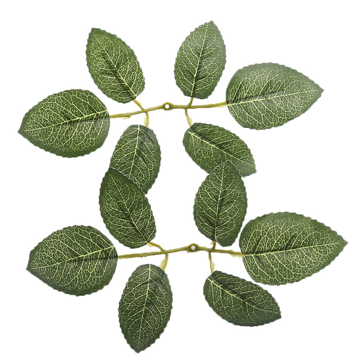厂家直销6瓣丝印玫瑰叶假绿叶子装饰假玫瑰花叶婚庆道具布六叶子