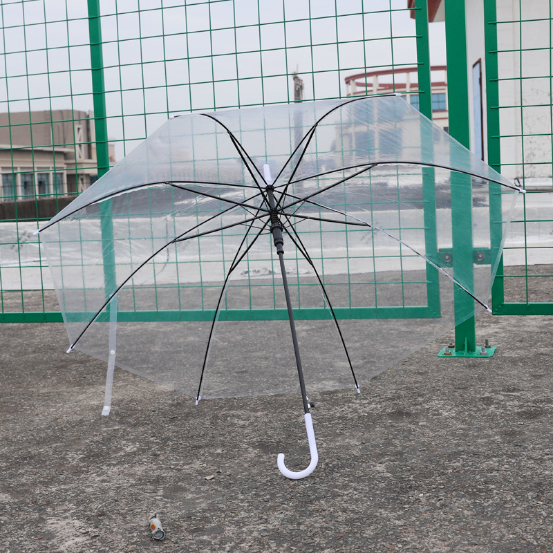 Plastic Transparent Umbrella Wholesale 8-Bone Automatic Straight Handle Long Handle Transparent Sun Umbrella Oversized Customizable Logo