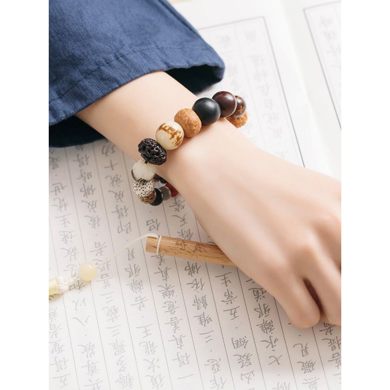 佛珠十八籽菩提子清新佛珠手链十八子佛系莲花雕手串包邮