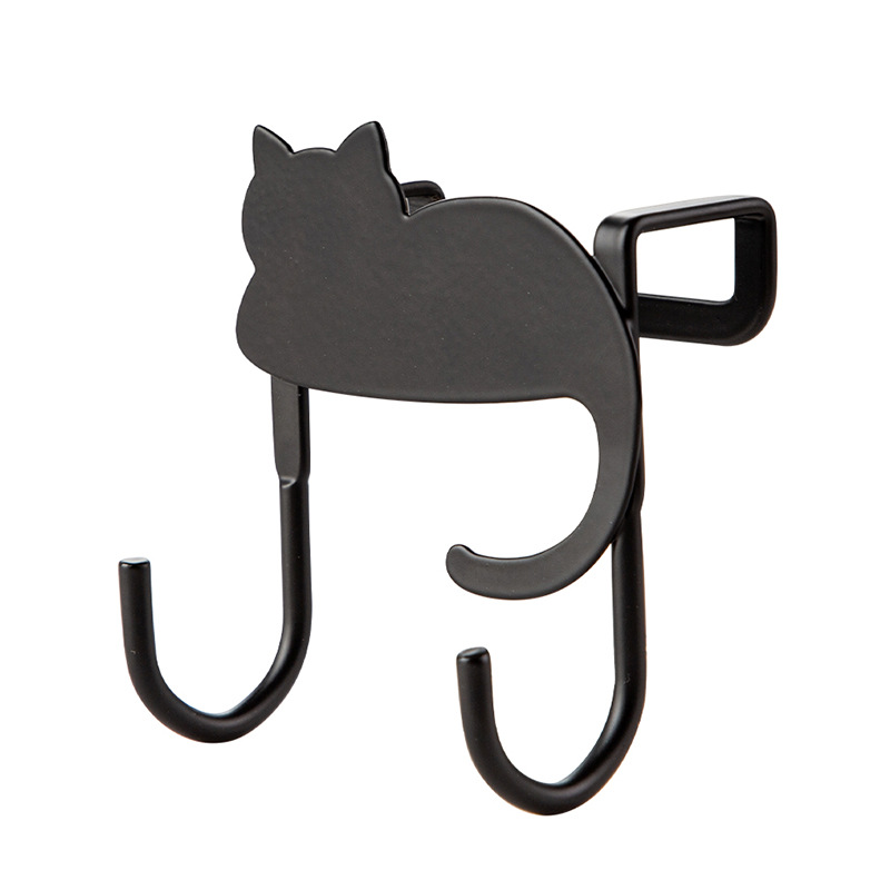 Creative Cartoon Iron Painting Cabinet Hook Cute Cat Punch-Free behind the Door Bag Rack Drawer Gadget Hanging