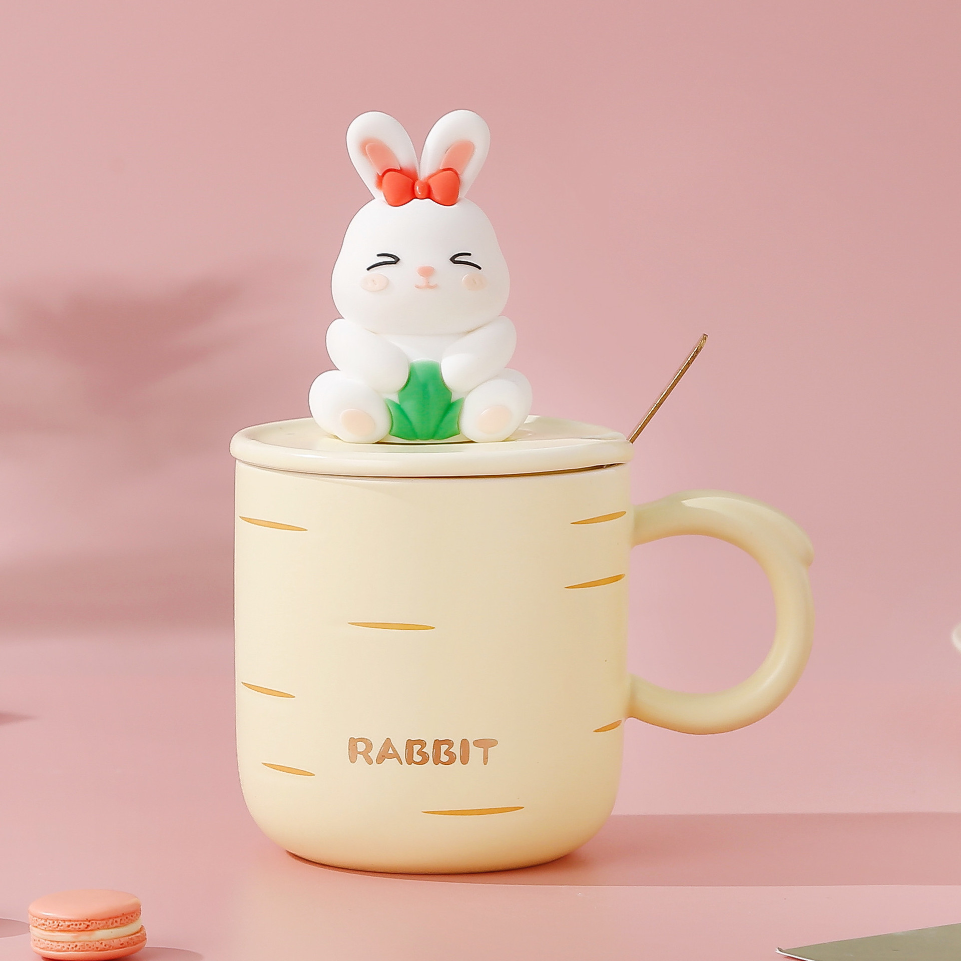 Rabbit Year Cute Little White Rabbit Ceramic Cup with Cover with Spoon Elegant Office Mug Breakfast Cup Milk Cup Water Cup