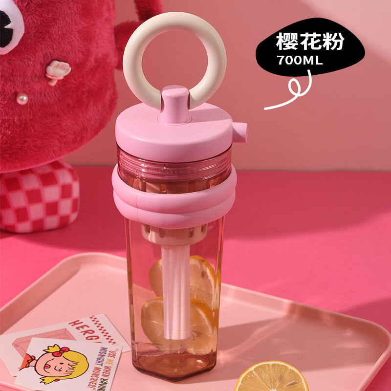 Student Summer Water Cup Girl's High-Looking Plastic Cup High Temperature Resistant Cute Portable Outdoor Light Luxury Straw Cup