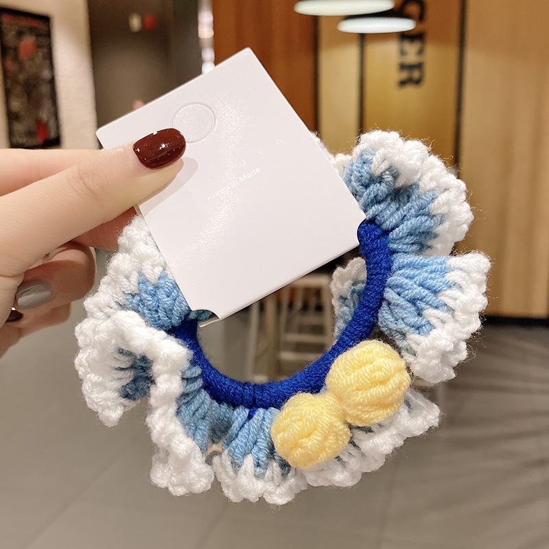 ins秋冬白雪公主针织毛线大肠发圈手工编织网红diy毛绒头绳女成品