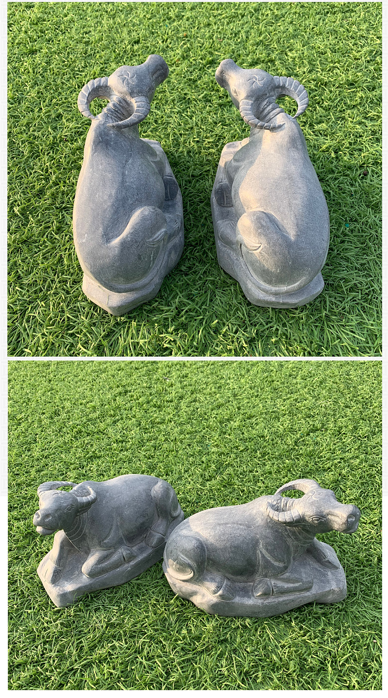 石雕水牛青石卧牛摆件石牛一对石材雕刻精雕工艺品生肖石头牛