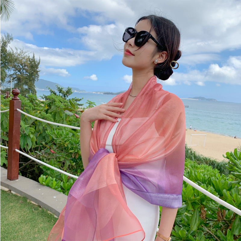 Seaside Vacation Elegant Transition Color All-Match Spring and Summer Fashion ~ Thin Scarf Sunscreen Scarf Yunnan Hainan Travel