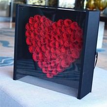 520情人节99玫瑰花盒亚克力心形盒精美方形高端水果礼盒鲜花包装