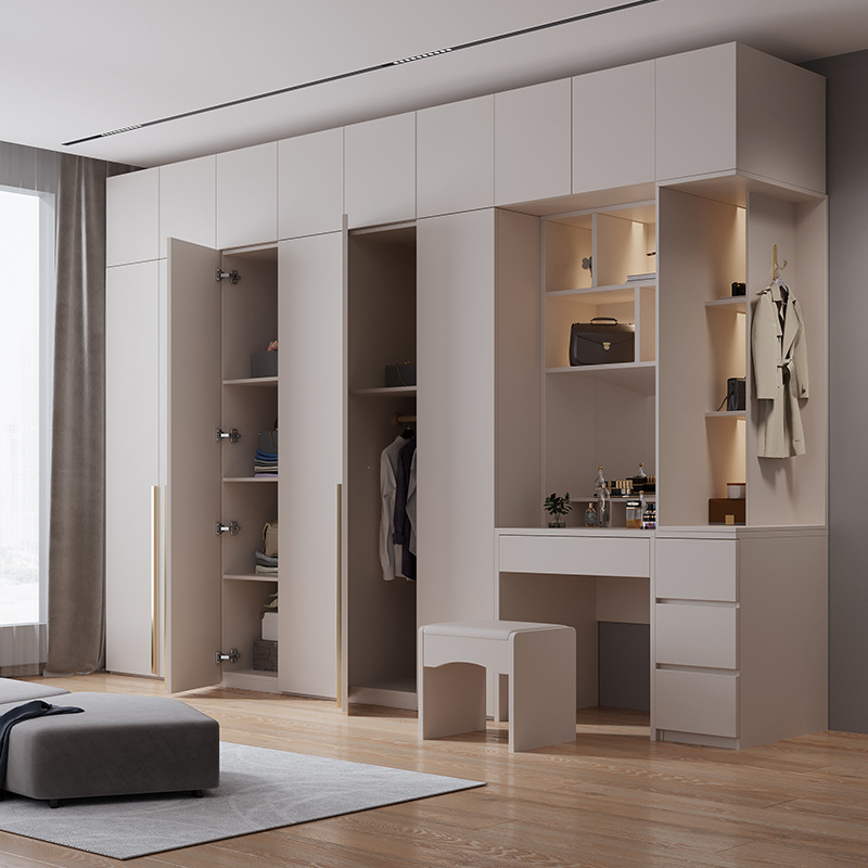 衣柜家用卧室白色现代简约四六门实木质柜子轻奢极简风整体大衣橱