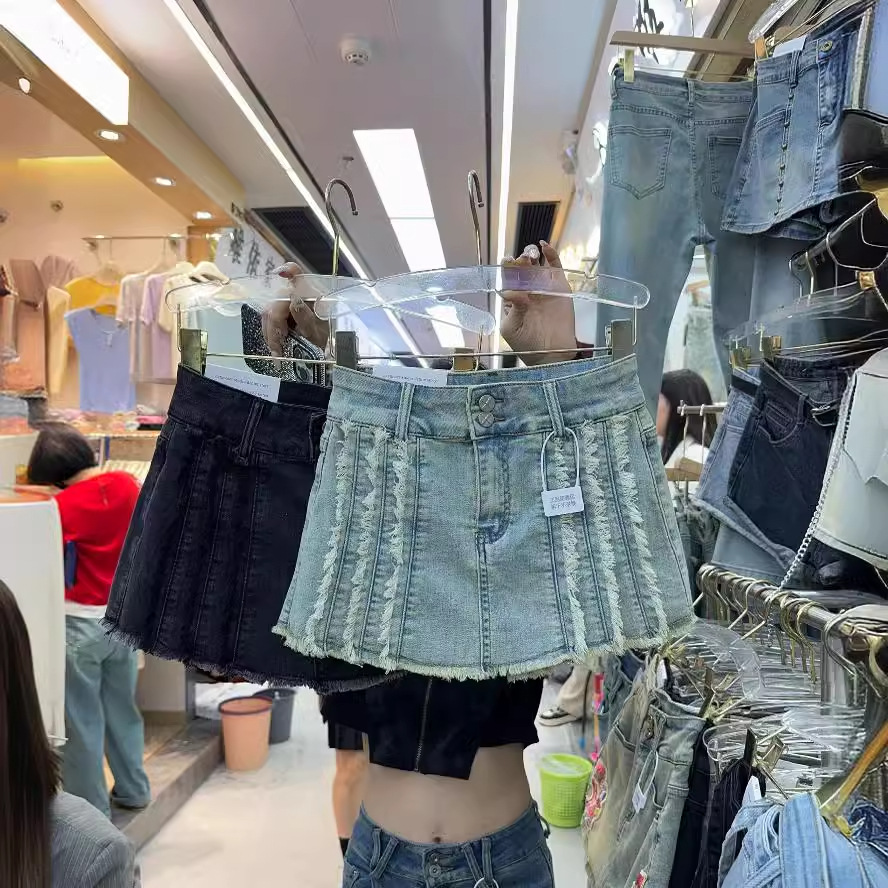 档口实拍图片2024新高腰a字牛仔短裙女辣妹显瘦高腰提