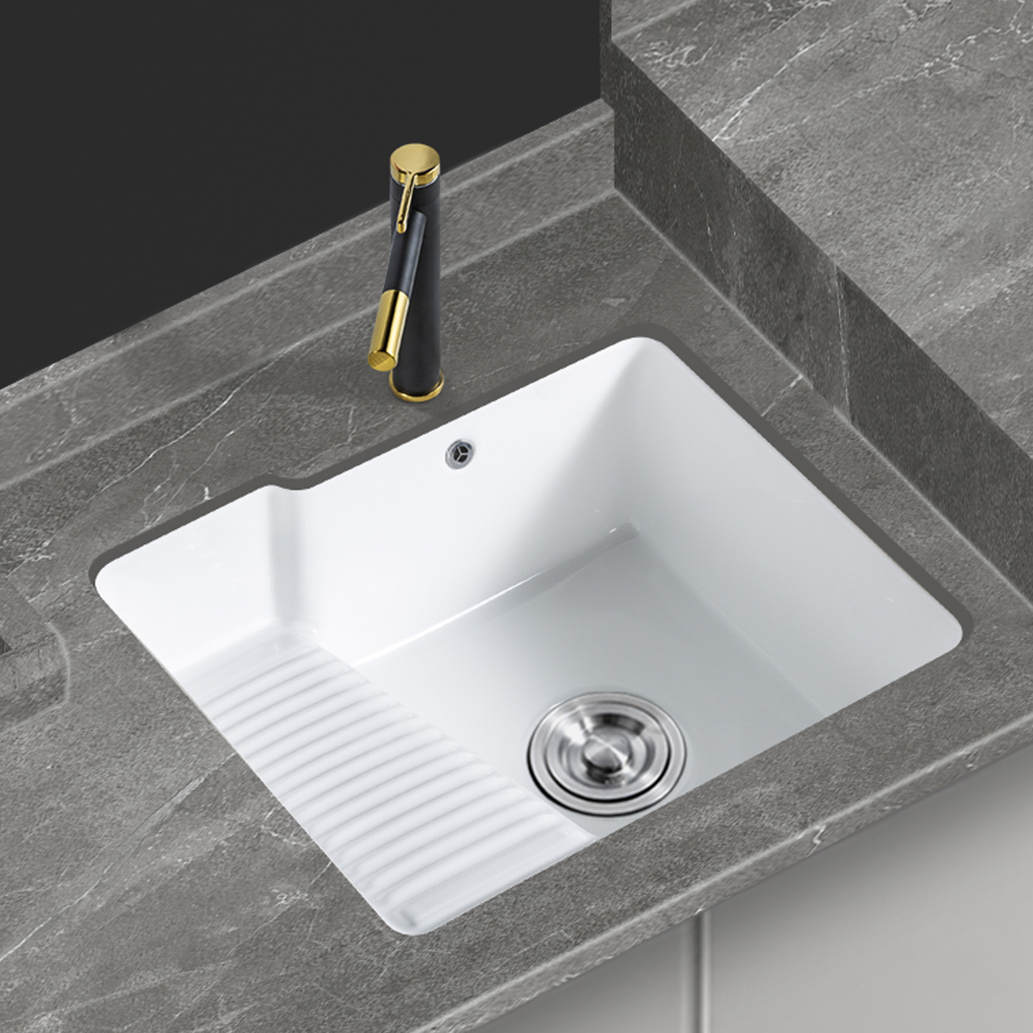 鹿易阳台洗衣盆带搓衣板台下盆洗衣池陶瓷洗衣槽洗衣台盆单盆