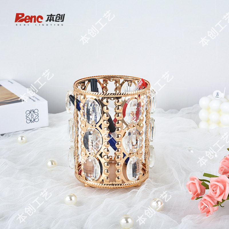 Creative European-Style Metal Candlestick Golden Iron Candlestick Cup Pen Holder Cosmetics Storage Box Decorative Ornaments 9589