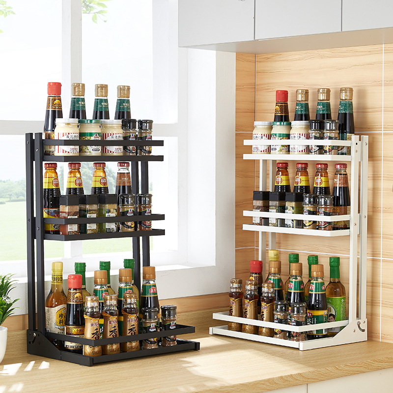 [Exclusive for Cross-Border] Table Foldable Seasoning Rack Kitchen Multi-Layer Spice Jar Storage Rack Seasoning Rack