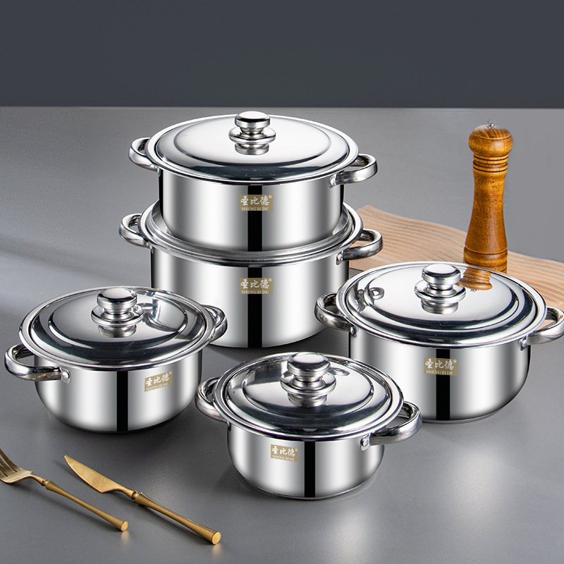 Cross-Border Stainless Steel Soup Pot Set Southeast Asia Hot Sale Kitchen Cooking Soup Pot 10 PCs Set Pot Set Gift