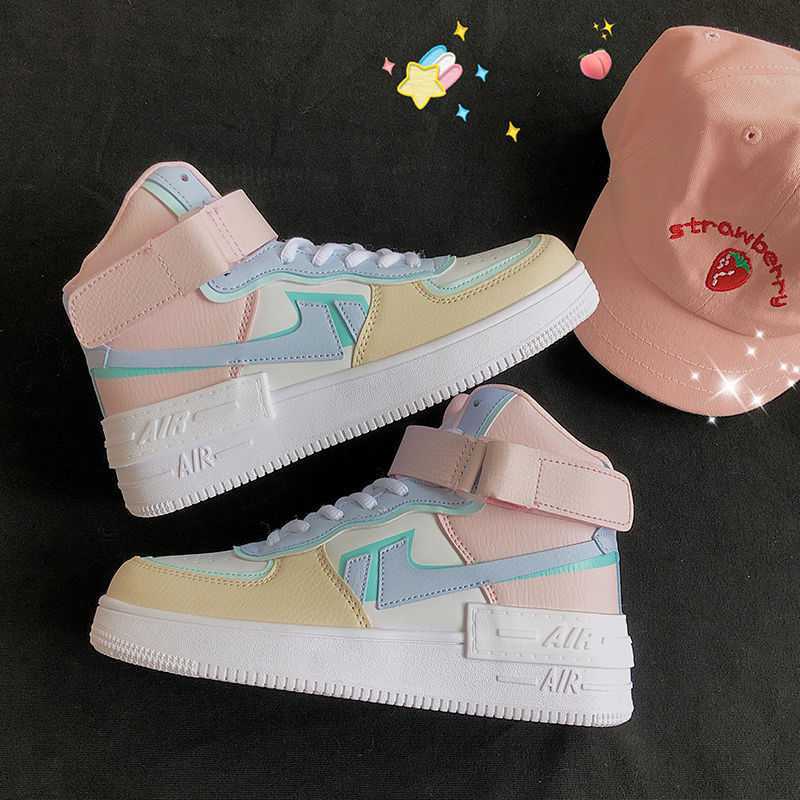 aj女鞋空军一号女马卡龙秋冬休闲板鞋高帮运动鞋ins百搭潮