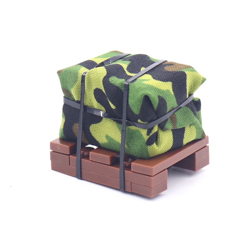 跨境特种部队突击迷彩布空投箱含底座小颗粒拼装积木配件玩具