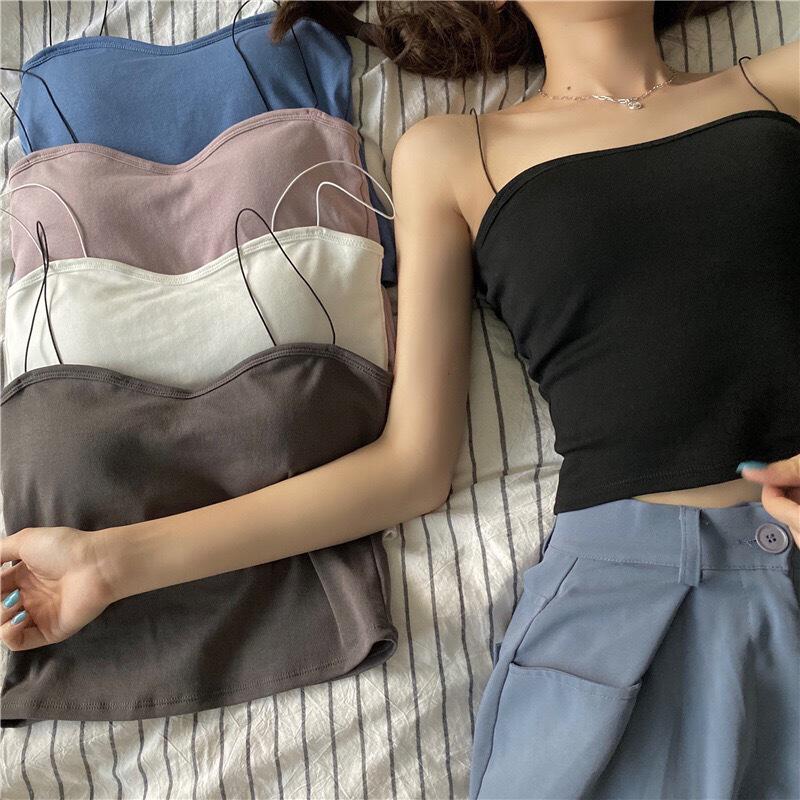 油画少女吊带背心莫代尔螺纹棉吊带小背心美背裹胸隐形细带抹胸女