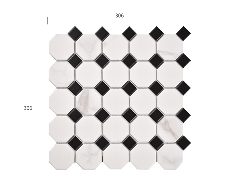 小八角拼接黑白特色马赛克民宿酒店背景墙浴室天花砖鱼池砖工程