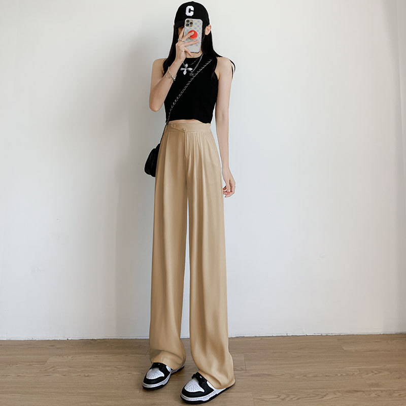 Khaki Suit Wide-Leg Pants Women's Pants Spring and Summer New High Waist Drooping Casual High Sense Narrow Version Straight-Leg Trousers