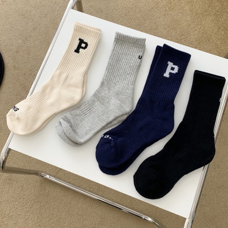 ins潮牌大p字母袜学院风情侣街头运动休闲中筒袜男女时尚袜子