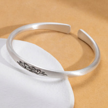 足银9999纯银手镯泰银荷花锦鲤扁尾开口镯子猫爪爪手环礼物送女友