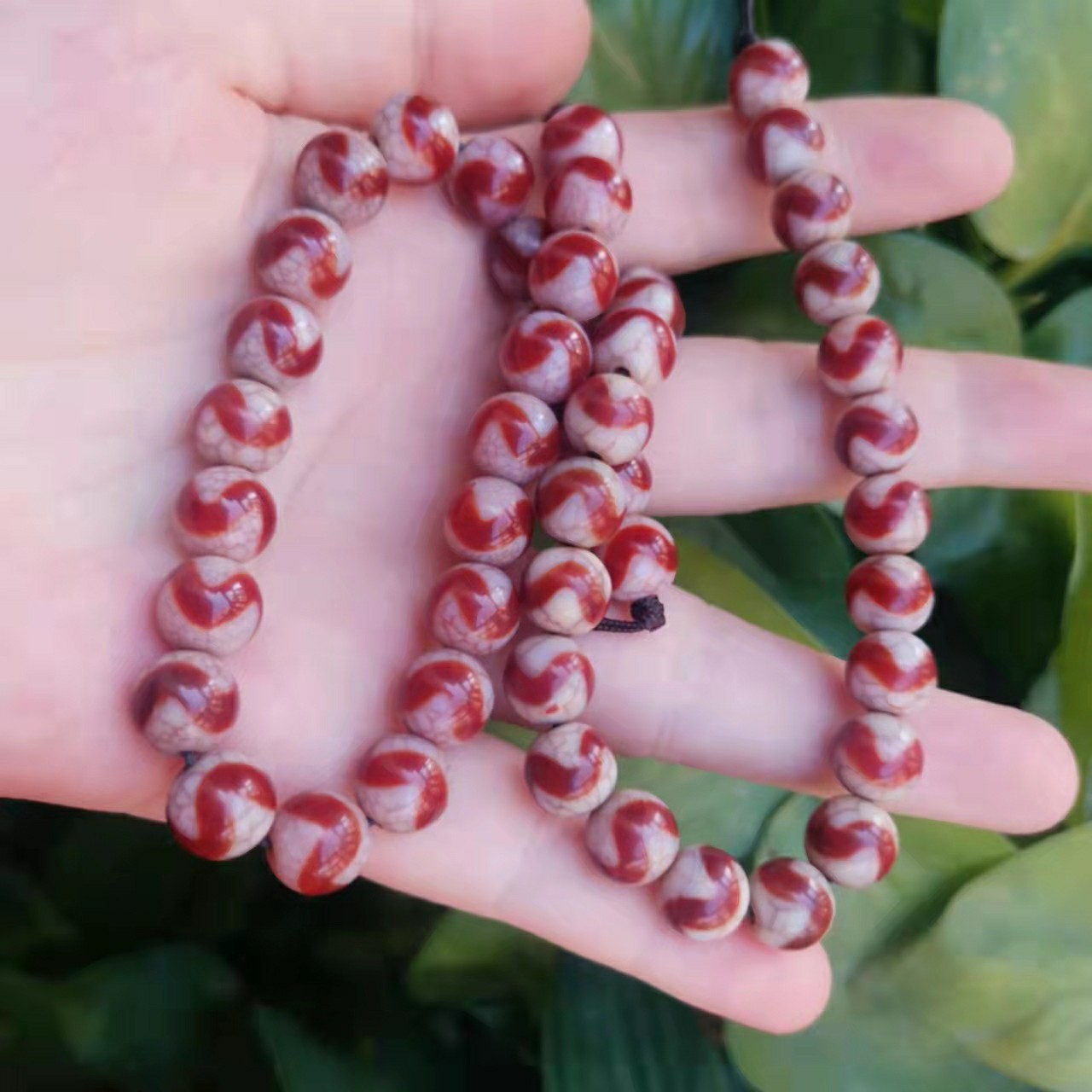 直播热爆红粉龙鳞凤血虎牙天珠血丝龙鳞纹散珠长条25颗手项链耳饰