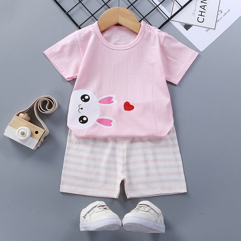 New Children's Short-Sleeved T-shirt Set Summer Infant Boys and Girls T-shirt Baby Short Sleeve Suit Pure Cotton Children's Clothing