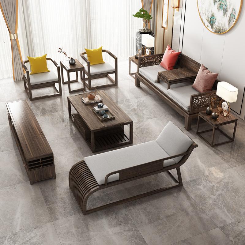 新中式乌金木原木沙发组合乌金檀木雕花罗汉床贵妃榻别墅客厅