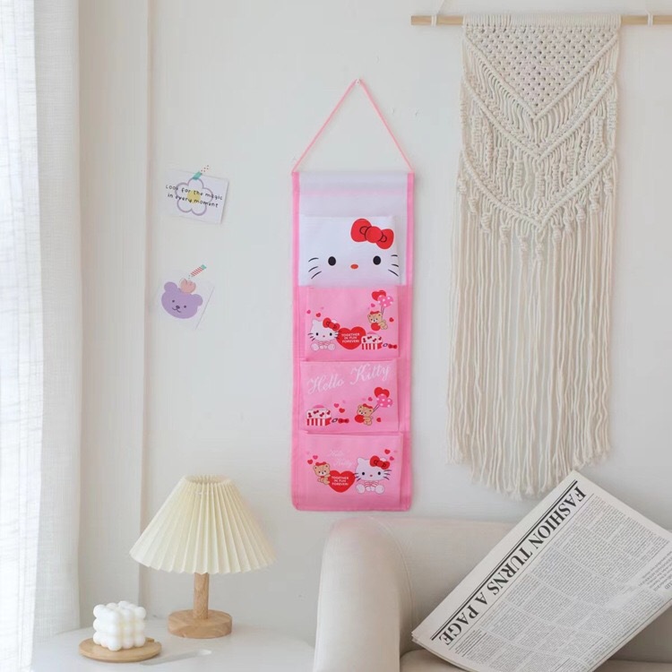 Cute Cartoon Storage Hanging Bag Dormitory Wall Four Grid Wall-Mounted Storage Bag Classification Organize Storage Bags Girly Heart