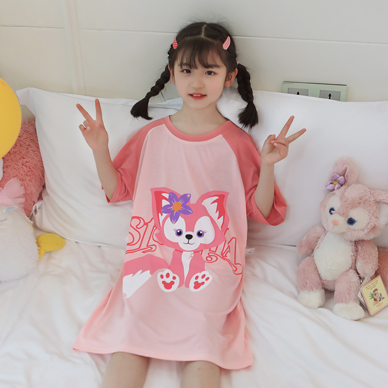 女童睡裙绵绸夏季精梳棉儿童薄款短袖宝宝小女孩睡衣中大童家居服